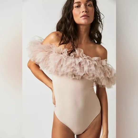 Sale!▪️NWT Free People Big Love Tulle Bodysuit - Dusty Pink - Picture 4 of 11